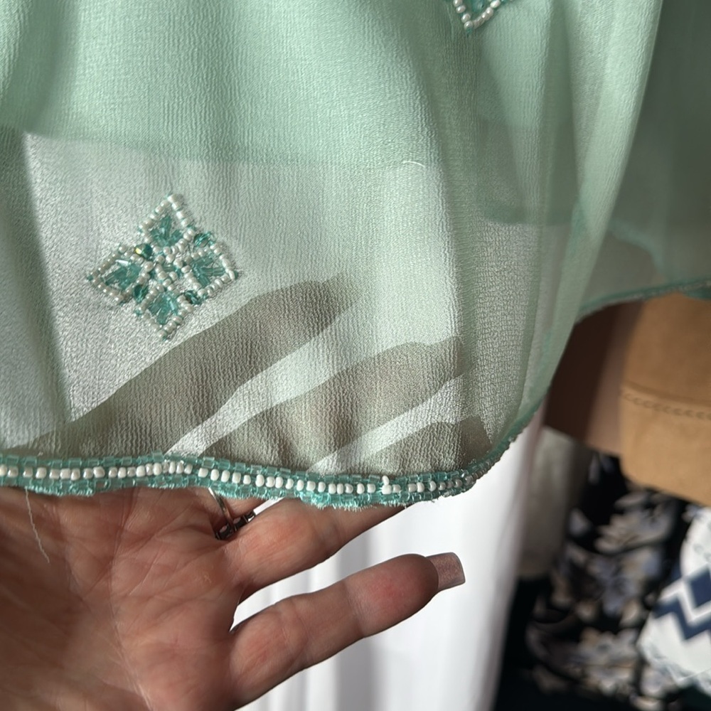 Midnight Velvet Green Beaded Blouse Women’s XL – - Picture 6 of 7